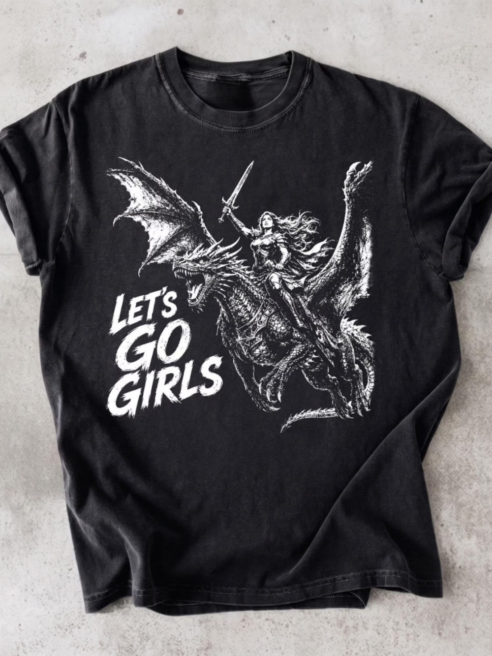 Let's Go Girls Black Graphic Tee - Women's Dragon Rider Design